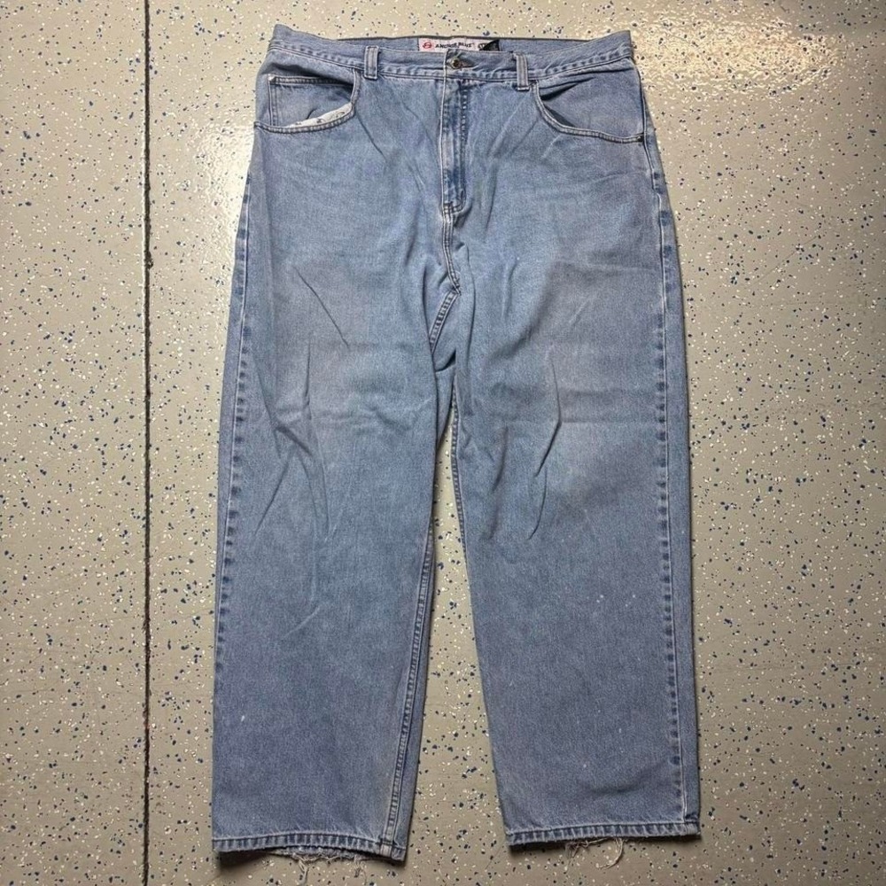 VTG Anchor Blue Jeans Baggy Mens 40x30 Wide Leg Y2K Light Wash Skater